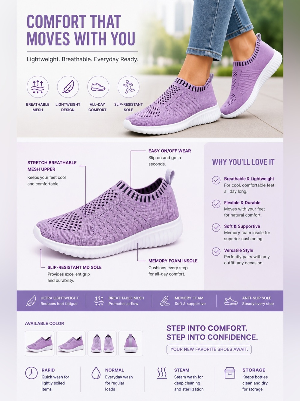 Women's Athletic Walking Shoes Slip On Casual Mesh-Comfortable